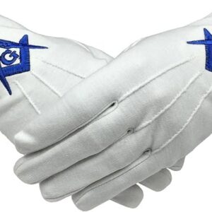 Freemason Masonic Regalia 100% Cotton White Masonic Gloves with Square Compass and G