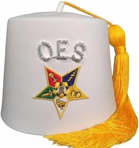 OES Rhinestone White Fez