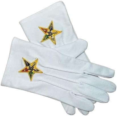 Freemason Masonic Regalia 100% Cotton White Masonic Gloves with Order of Eastern Star – OES Star On it