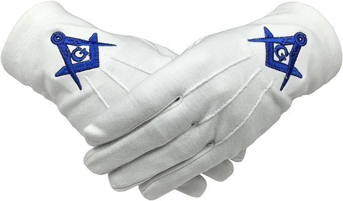 Freemason Masonic Regalia 100% Cotton White Masonic Gloves with Square Compass and G
