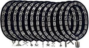 Masonic Blue Lodge Officers Chain Collar Set of 12 – Silver Plated Chains with Free Blue Lodge Officers jewels