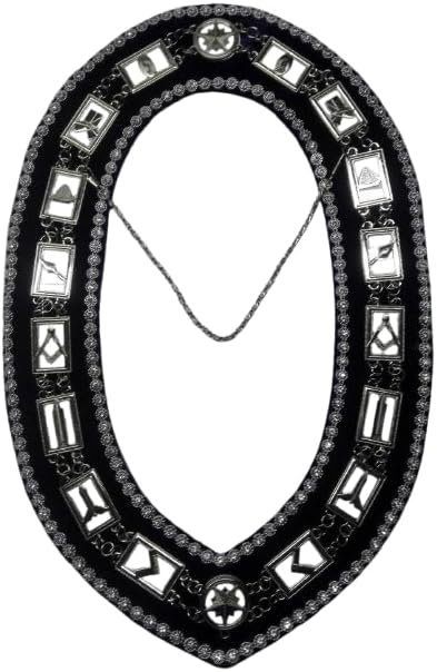 Masonic Regalia Blue Lodge Chain Collar with Rhinestones and White Background Plates