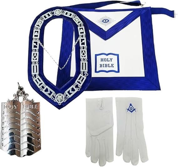 Masonic Regalia Blue Lodge Chaplain officer Apron Set- Blue Lodge Officer Apron, Chain Collar, Jewel and Glove Set