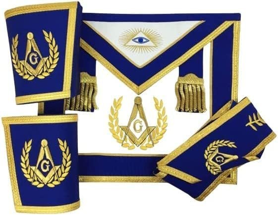 Masonic Blue Lodge Master Mason Blue Apron Set Apron, Collar, Gauntlets (Cuffs)