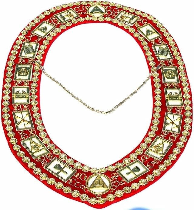 Masonic Regalia Royal Arch Chain Collar, Masonic Royal Arch Golden Collar, Masonic Red Collar, Royal Arch Regalia Rhinestones