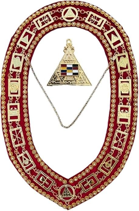 Masonic Regalia Royal Arch Chain Collar, Masonic Royal Arch Golden Collar, Masonic Red Collar, Royal Arch Jewel – Rhinestones