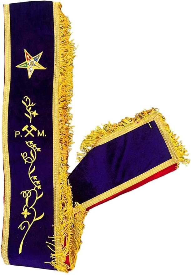 Masonic OES P.M Sash, Order of Easter Star Past Matron Sash Purple Velvet with Golden Fringe and Red Lining
