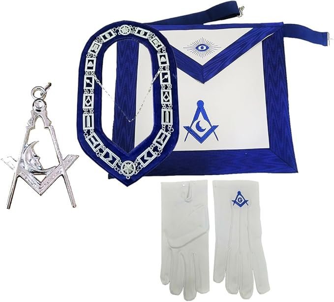 Masonic Regalia Blue Lodge Junior deacon officer Apron Set- Blue Lodge Officer Apron, Chain Collar, Jewel and Glove Set