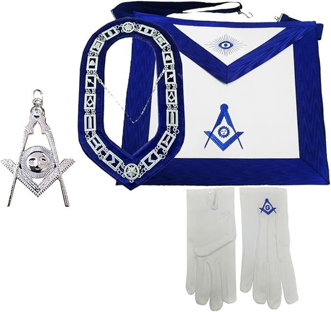 Masonic Regalia Blue Lodge Senior Deacon Officer Apron Set Gloves Chain Collar Apron