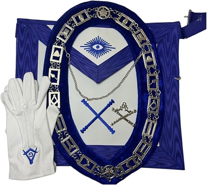 Masonic Regalia Blue Lodge Marshal Officer Apron Set- Blue Lodge Officer Apron, Chain Collar, Jewel and Glove Set