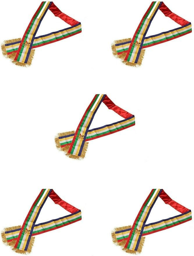 Masonic Order of the Eastern Star OES Five Color Sash With Red Lining Lot Of 5, standard size