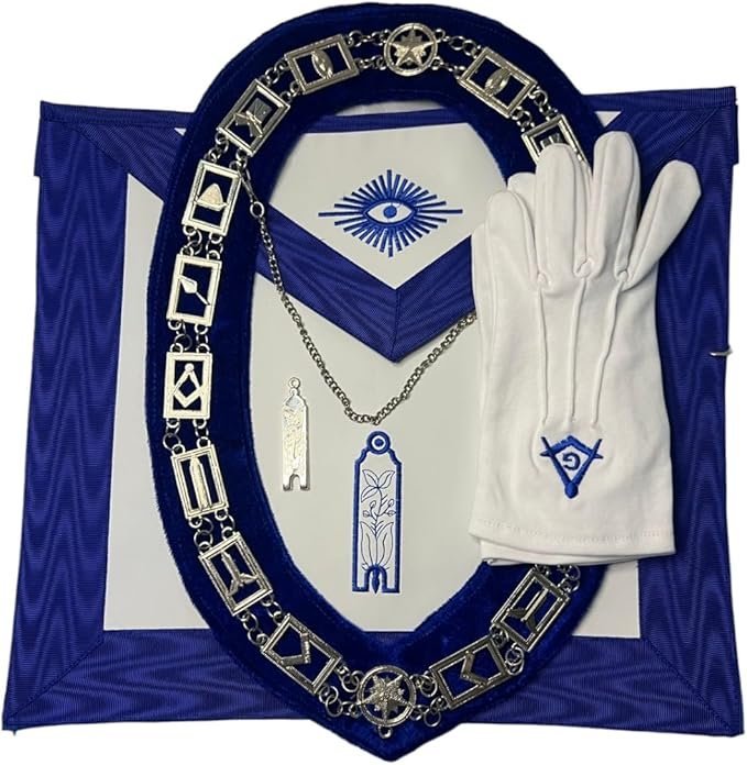 Masonic Regalia Blue Lodge Junior warden officer Apron Set- Blue Lodge Officer Apron, Chain Collar, Jewel and Glove Set