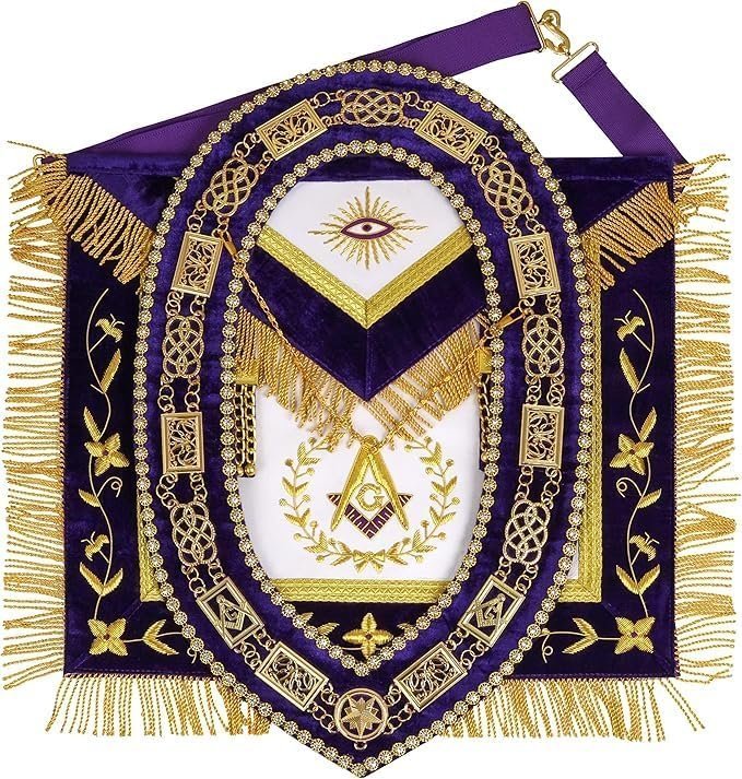 Masonic Grand Lodge Master Mason 100% Lambskin Apron With Chain Collar Hand Made