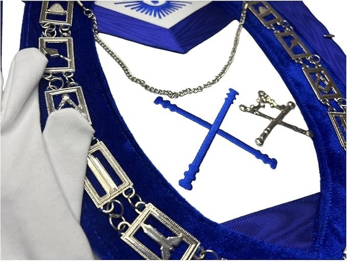 Masonic Regalia Blue Lodge Marshal Officer Apron Set- Blue Lodge Officer Apron, Chain Collar, Jewel and Glove Set