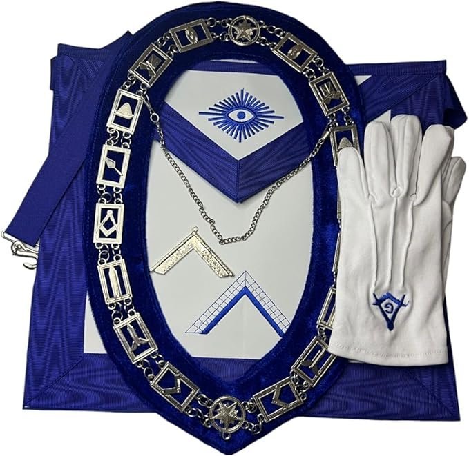 Masonic Regalia Blue Lodge worshipful officer Apron Set- Blue Lodge Officer Apron, Chain Collar, Jewel and Glove Set