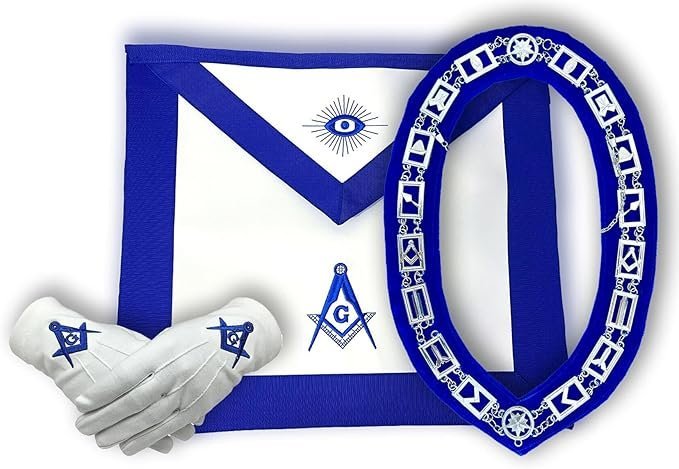 Masonic Regalia Master Masons Blue Lodge Apron set with Blue lodge Chain Collar and Gloves