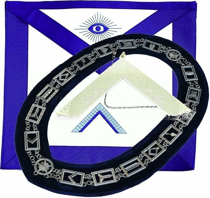 Masonic Blue Lodge Officer Worshipful Apron Silver-Plated Chain Collar and Jewel