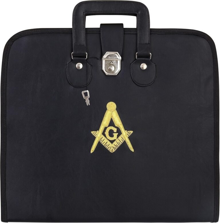 Masonic MM/WM & Provincial Full Dress Apron Case – Golden Master Mason Symbol , Black with Bullion Wire Embroidery – Masonic Case