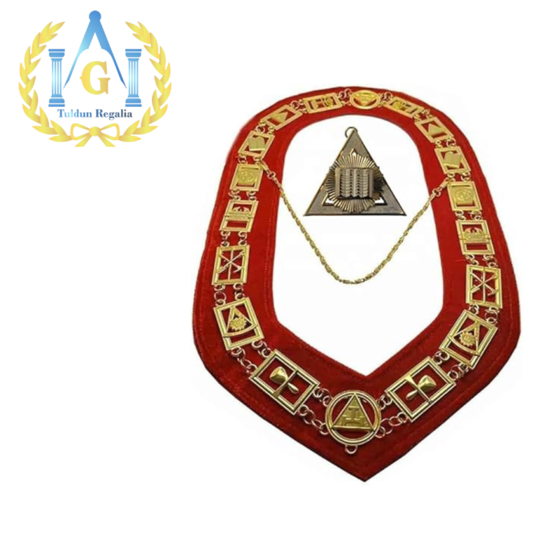 Generic Masonic Royal Arch Chapter Officers Collar with 3rd Principal, Big, Red