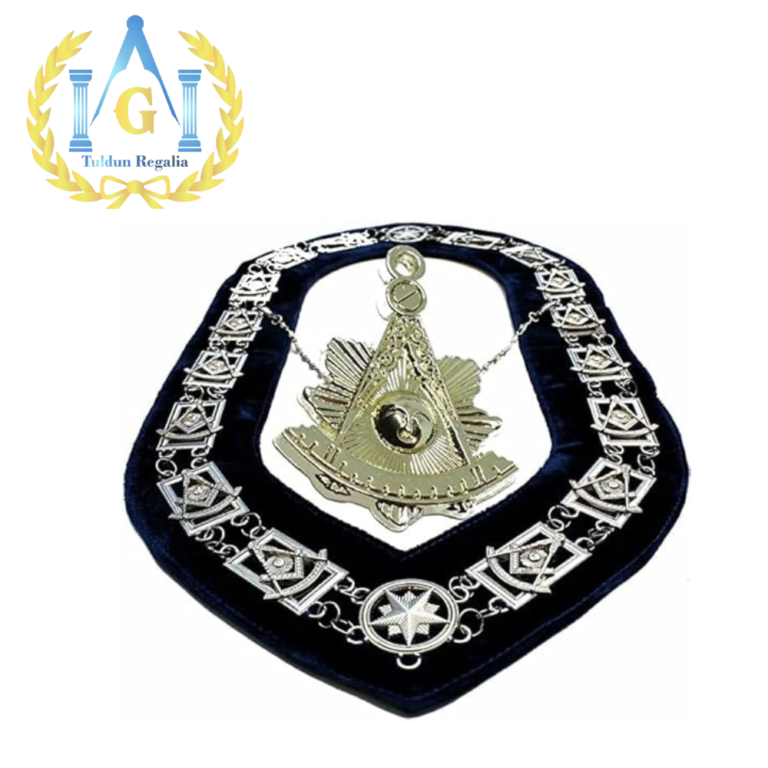 Masonic Pendant + Collar Past Master Blue Backing Silver Chain