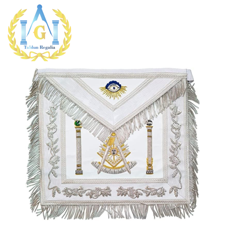 White Fringed Double Column Past Master Masonic Apron – [White]