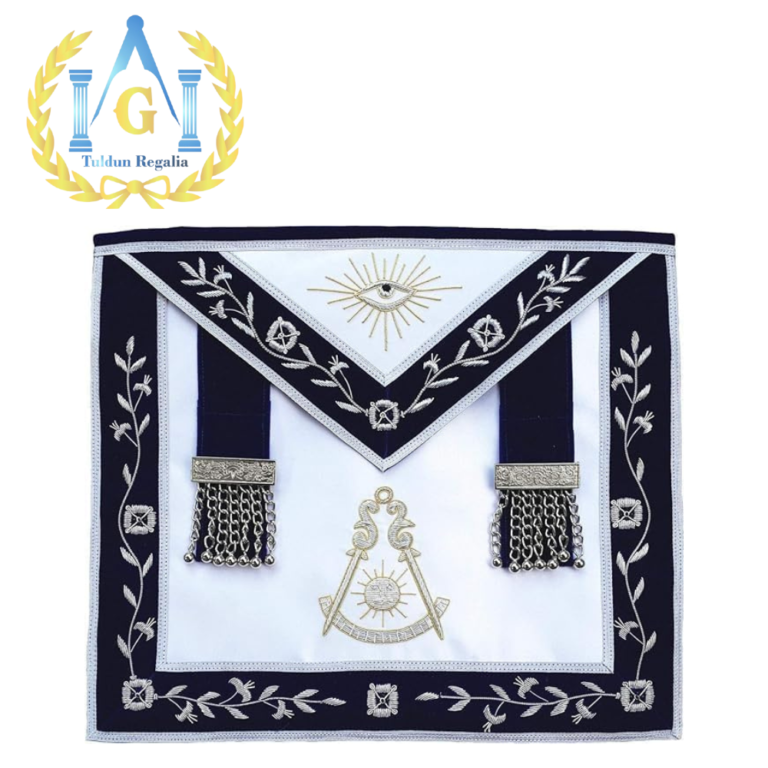 Masonic Past Master Embroidered Apron – Blue Lodge Apron – Navy Velvet Silver Embroidery
