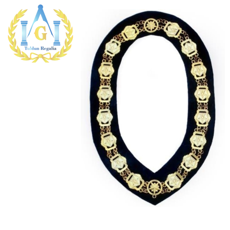 OES – Masonic Compass Square Chain Collar – Gold/Silver on Black + Free Case