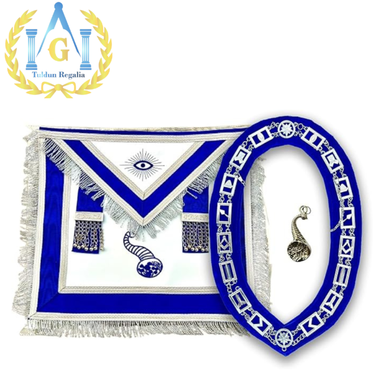 Masonic Regalia Blue Lodge Officers Apron With Chain Collar & Jewel silver