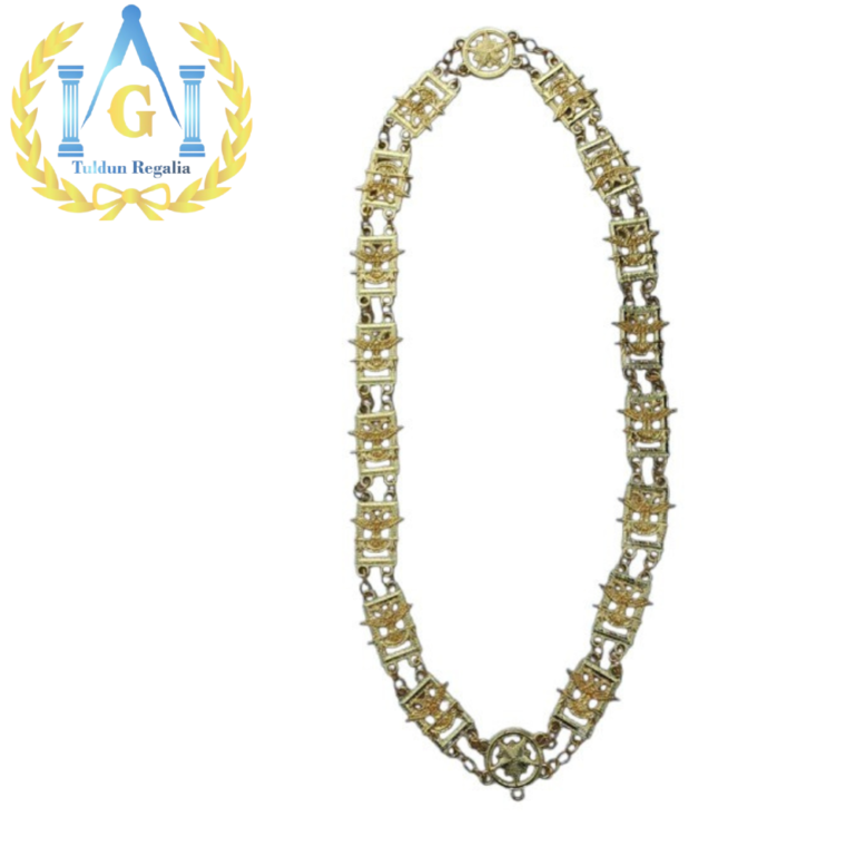 Masonic Scottish Rite 33D Golden Chain – 33 Degree Wings Up Gold Plated Chain