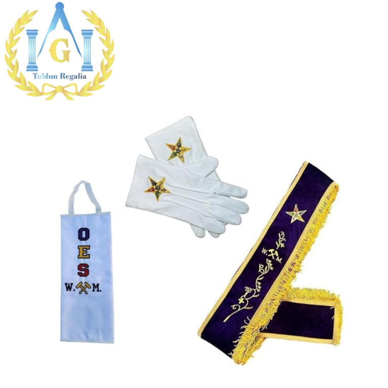Masonic Oes W.M Sash, Order of Easter Star Worthy Matron Sash Purple Velvet with Golden fringe – Free Soft Case & Gloves