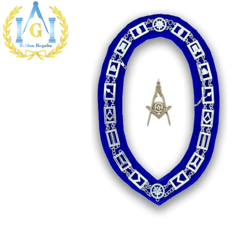 Masonic Chain Collar Blue Lodge Officer Blue Silver Chain Collar + Junior Deacon Silver Jewel