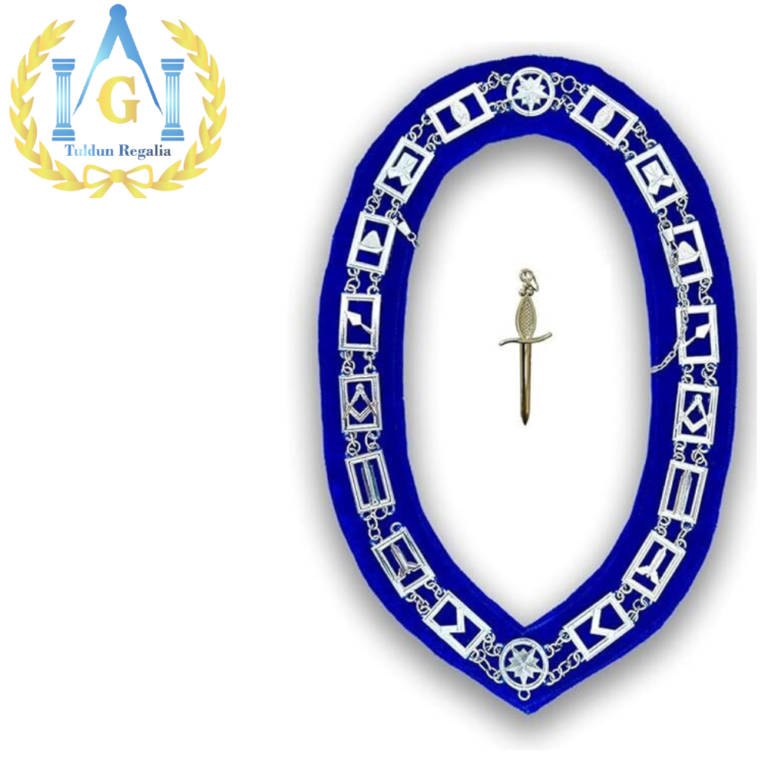 Masonic Chain Collar Blue Lodge Officer Blue Silver Chain Collar + Tyler Silver Jewel