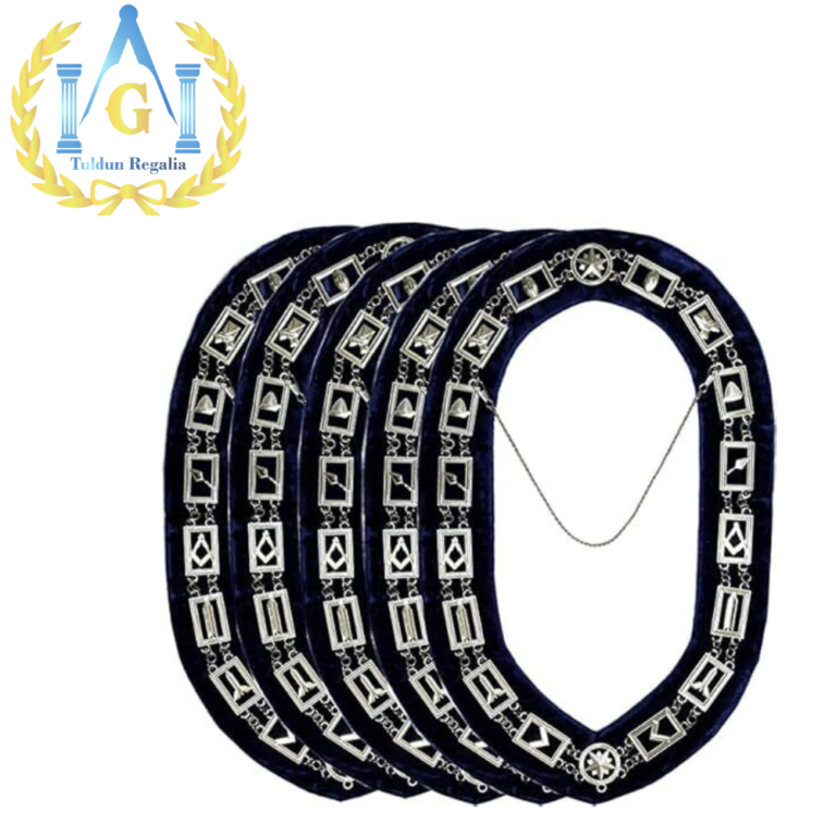 5 PC Masonic Regalia Free Masons Master Mason Silver Metal Chain Collar Blue Backing
