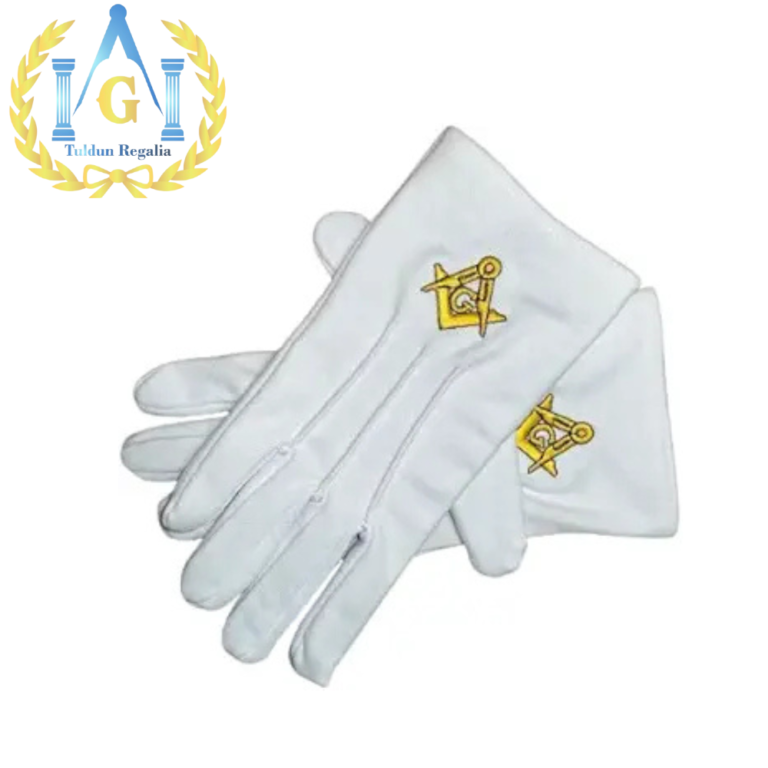 Freemason Masonic Regalia 100% Cotton White Masonic Gloves with Square Compass and G Golden