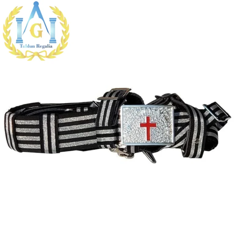 Masonic Knights Templar Ceremonial Sword Belt & Buckle for Sir Knight, Silver & Black