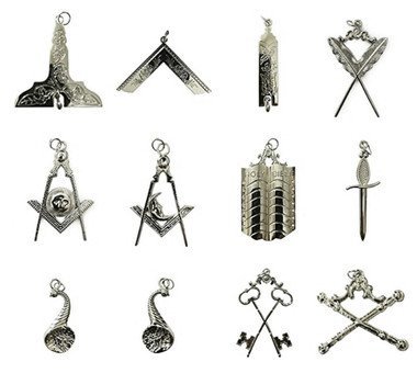 Masonic Blue Lodge Officer Collar Jewels Set of 12 (Silver)