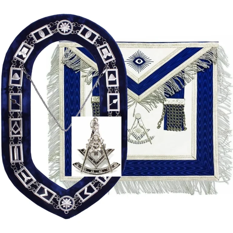 Masonic Regalia Past Master Blue Lodge Officer Apron Handmade and Chain Collar with Jewel
