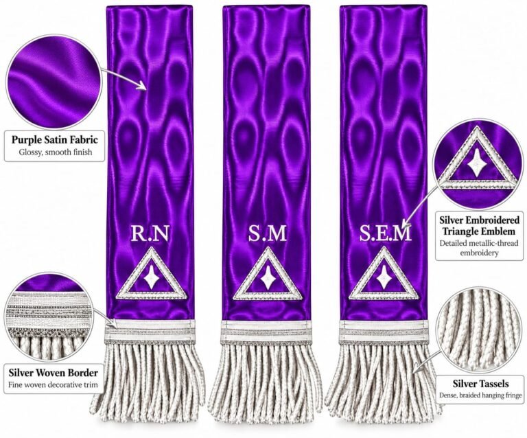Masonic Regalia Royal and Select purple bible marker- silver bullion wire embroidery