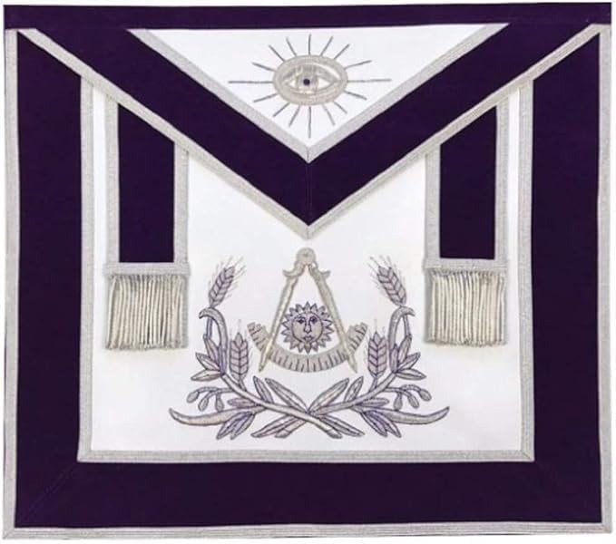 Masonic Regalia Past Master Hand Embroidered Apron Silver Embroidery Purple Velvet (Lambskin)