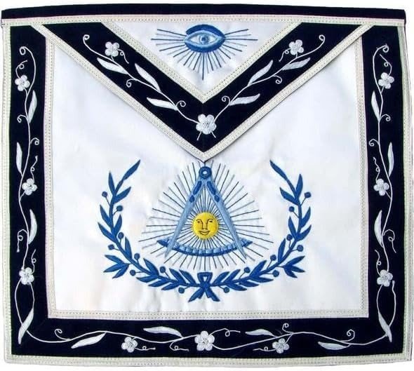 Masonic Blue Lodge Past Master Apron Navy Blue Velvet Ribbon with Silver Braid