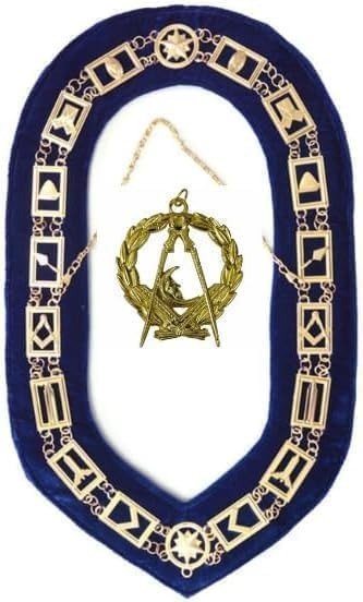 MASONIC BLUE LODGE OFFICER CHAIN COLLAR WITH Gold – Junior Deacon JEWEL