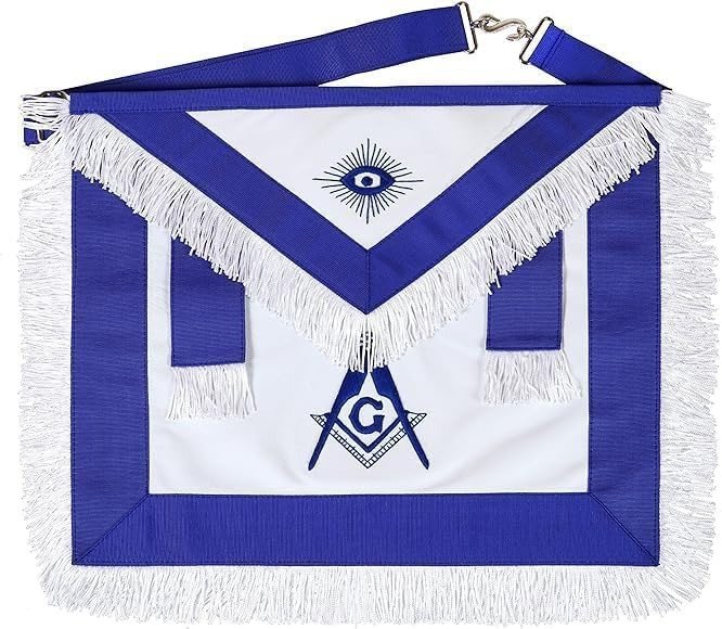 Masonic Apron White Fringed 100% Lambskin Leather Hand Embroidery, Blue Lodge Masonic Eye and G Symbol Apron, Large