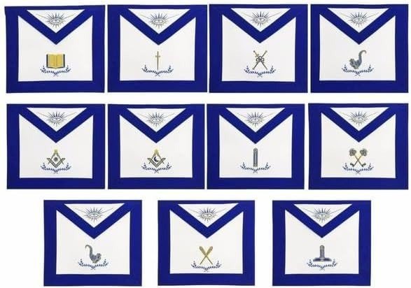 Masonic Regalia Blue Lodge Officers 100% lambskin Machine Embroidery Aprons Set of 12