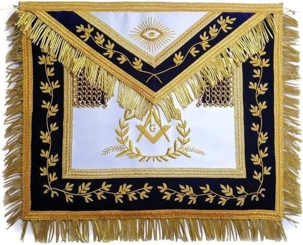 Masonic Regalia Grand Master Blue lodge Apron Bullion Hand Embroidered Vine Work (Customizable)