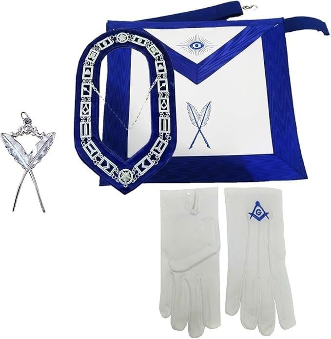 Masonic Regalia Blue lodge Secretary officer apron set chain collar apron gloves set