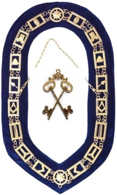 MASONIC BLUE LODGE OFFICER CHAIN COLLAR WITH TREASURE MASTER JEWEL