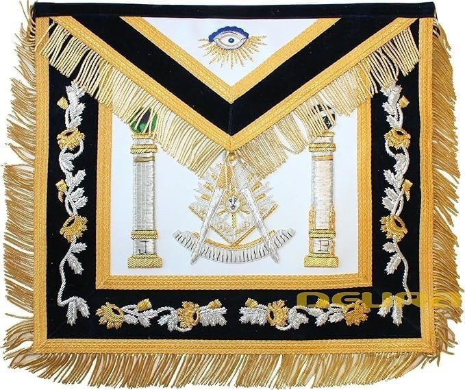 Masonic Regalia Past Master Apron Gold Hand Embroidery Bullion With Pillars