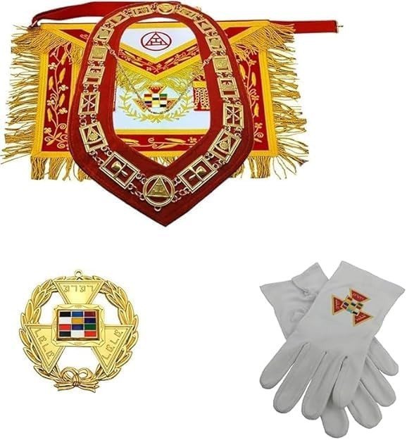Masonic Regalia Royal Arch Past High Priest Apron Chain Collar Gloves Set and Jewel Full dressed Apron