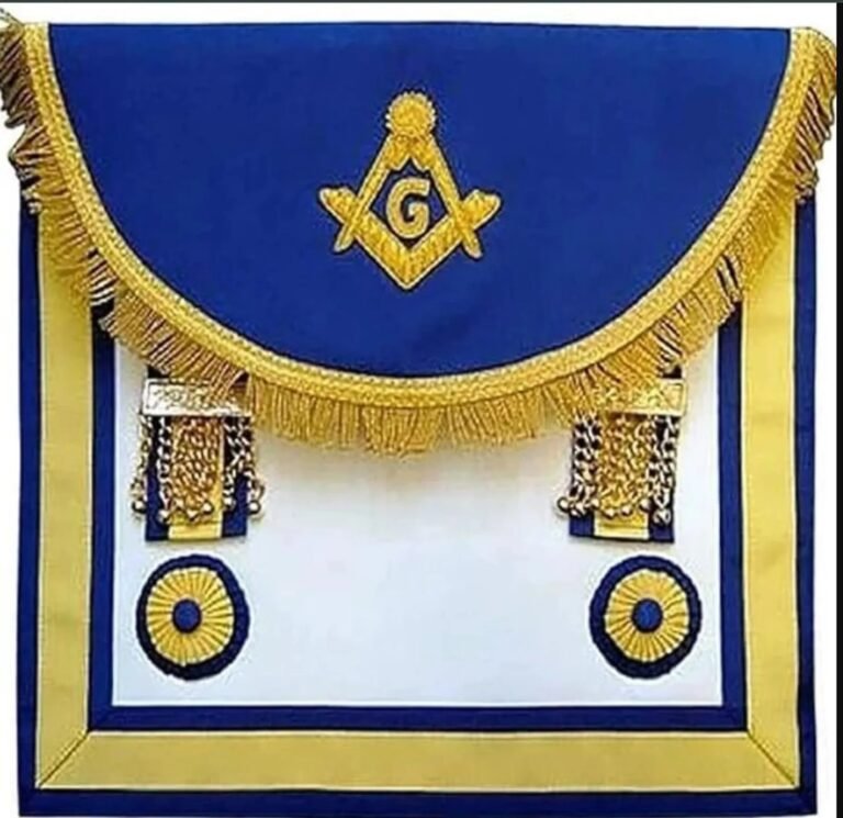 Scottish Rite Master Mason Hand Bullion Wire Embroidery Apron – Blue & Yellow