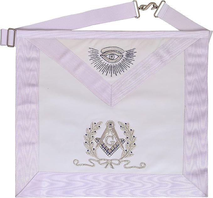 Past Master Mason white Apron Silver Hand Embroidered BULLION Square & Compass 100% Lambskin Masonic Apron
